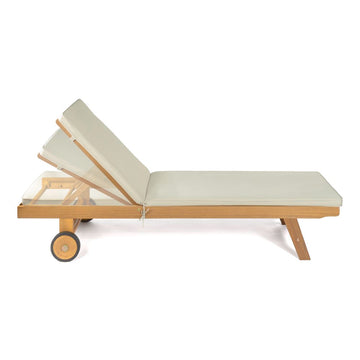 Mallorca 77.56"x23.62" Modern Classic Adjustable Acacia Wood Chaise Outdoor Lounge Chair with Cushion & Wheels